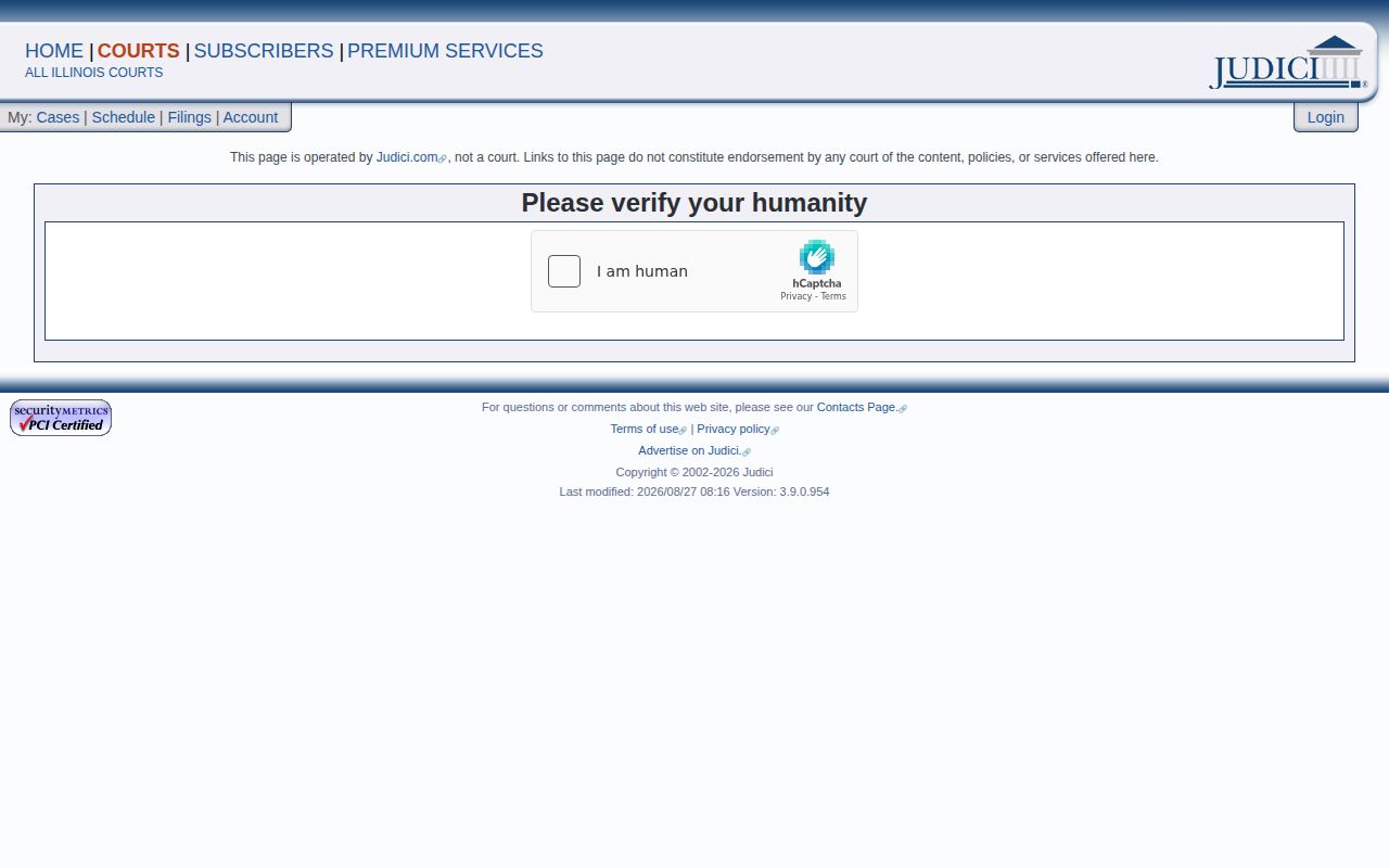 Ford County arrest case search blank Judici screen