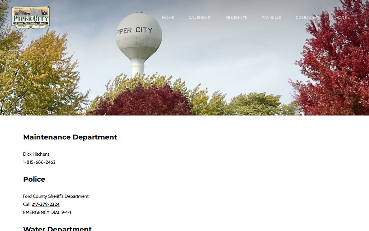 Piper City departments page identifying Ford County Sheriff service for recent arrests