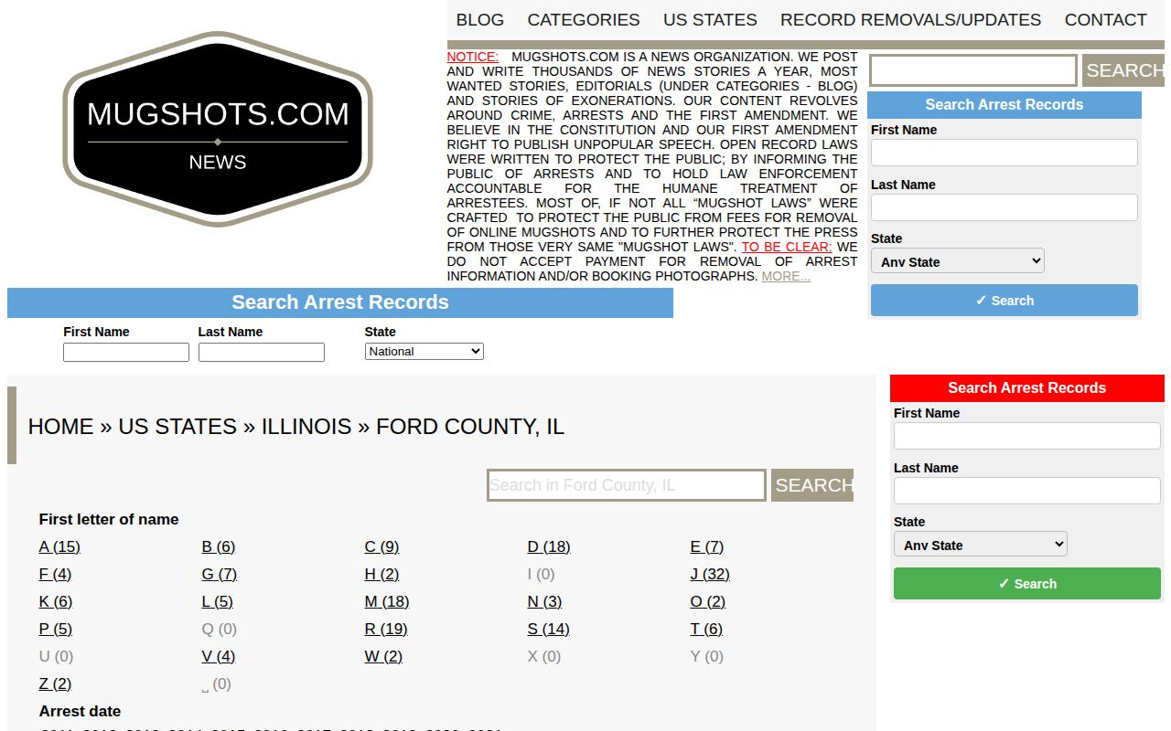 Unofficial Ford County historical mugshot archive with stale arrest dates