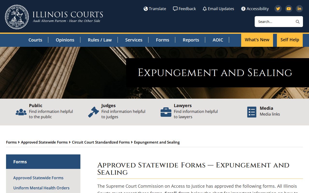 Illinois court forms for Ford County arrest record expungement and sealing
